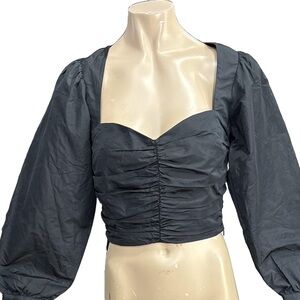 Aritzia Sunday Best Womens Black Ruched Crop Blouse - Size 2